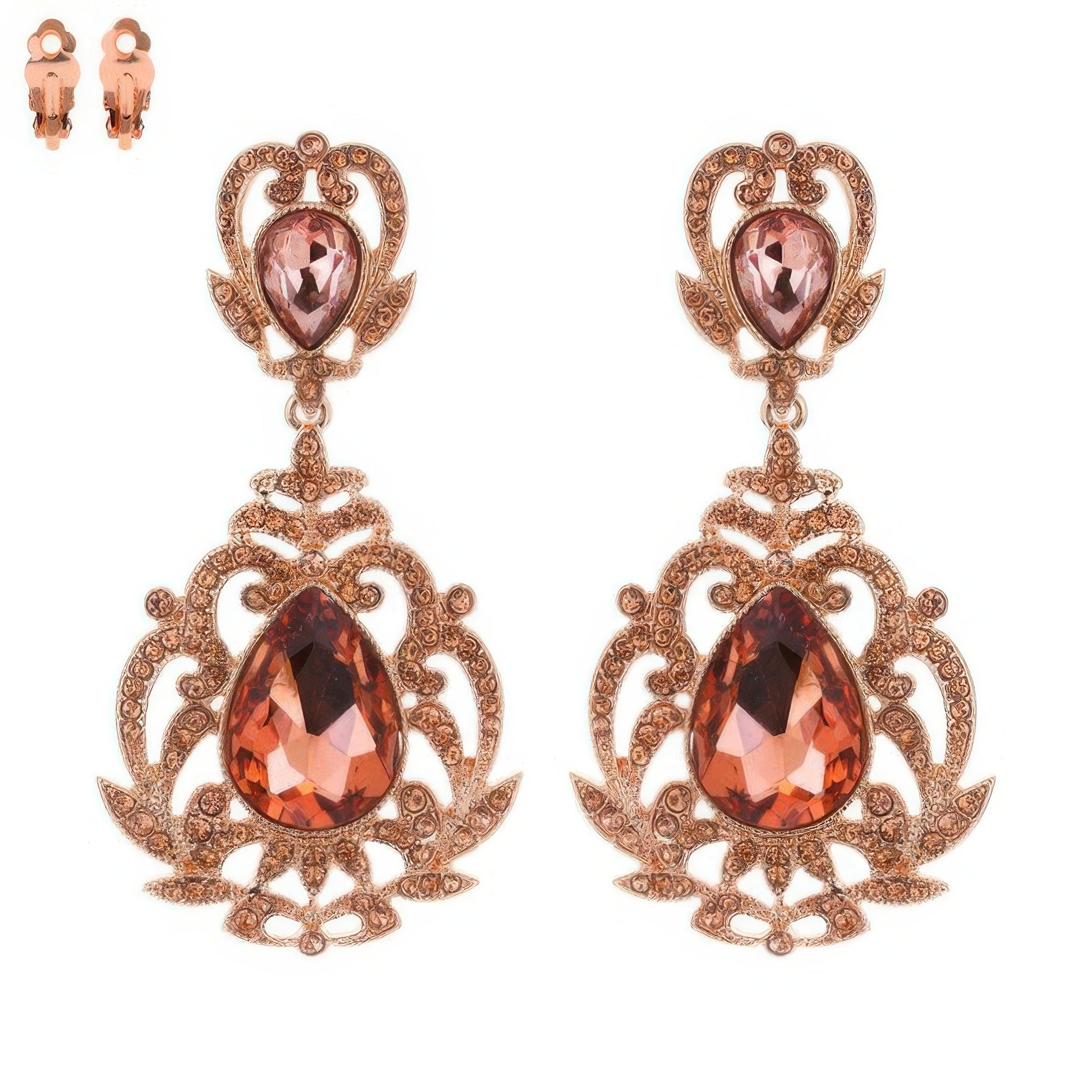 Crystal Teardrop Shaped Filigree Clip On Earrings - Tigbul's Variety Fashion Shop