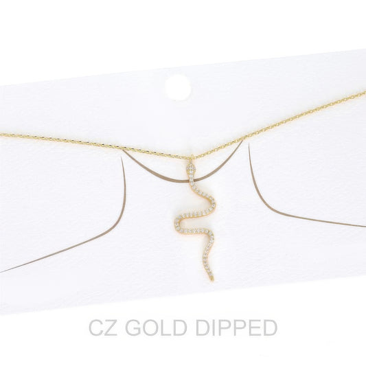 Women's Gold Dipped Cz Pave Snake Necklace - Tigbul's Variety Fashion Shop
