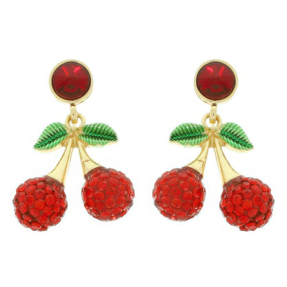Jeweled Red Cherry Post Earrings - Tigbul's Variety Fashion Shop