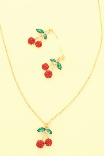 Red Cherry Pendant Necklace Earring Set - Tigbul's Variety Fashion Shop