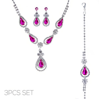 3pc Rhinestone Crystal Teardrop Jewelry Set - Tigbul's Variety Fashion Shop