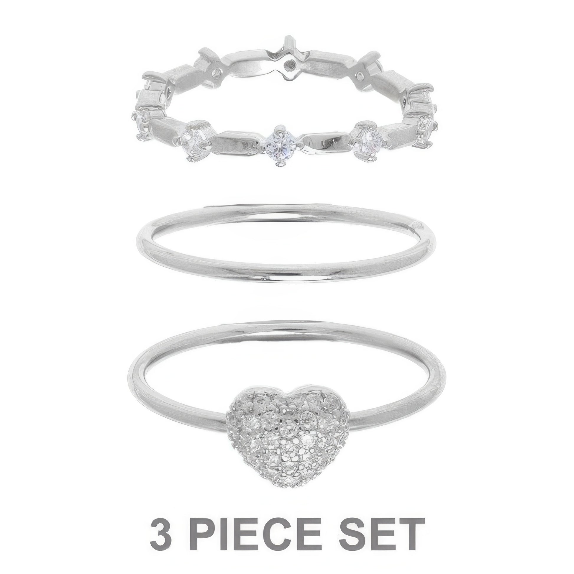 3pc Cz Heart Stackable Ring Set - Tigbul's Variety Fashion Shop