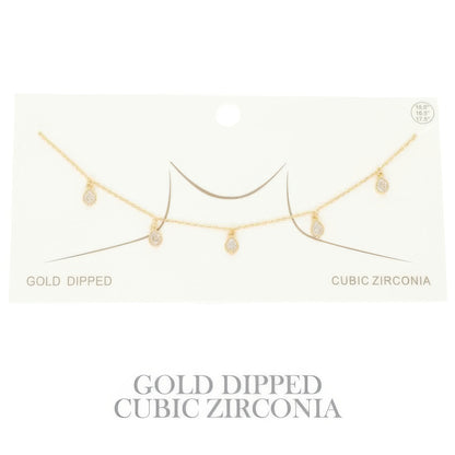 Gold Plated Teardrop Cz Station Necklace - Tigbul's Variety Fashion Shop
