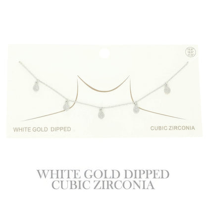Gold Plated Teardrop Cz Station Necklace - Tigbul's Variety Fashion Shop