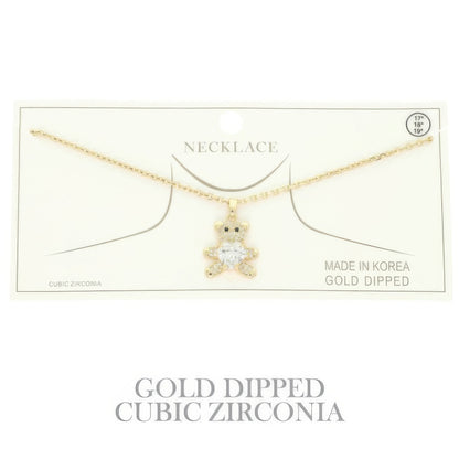 Gold Plated Teddy Bear Cz Pendant Necklace - Tigbul's Variety Fashion Shop