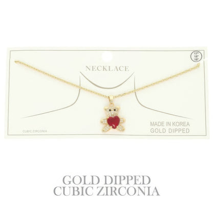Gold Plated Teddy Bear Cz Pendant Necklace - Tigbul's Variety Fashion Shop