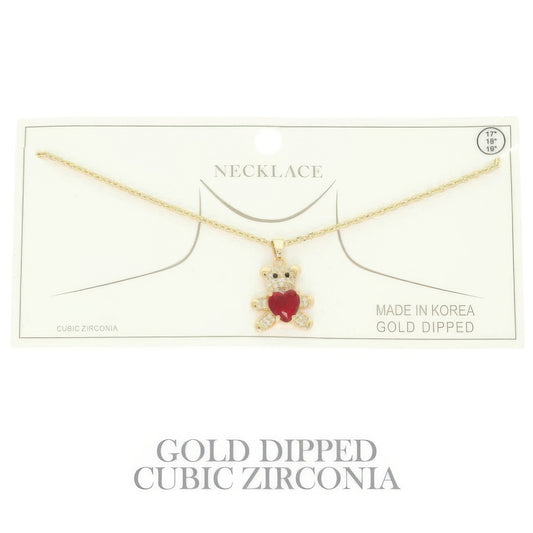 Gold Plated Teddy Bear Cz Pendant Necklace - Tigbul's Variety Fashion Shop