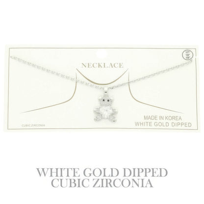 Gold Plated Teddy Bear Cz Pendant Necklace - Tigbul's Variety Fashion Shop