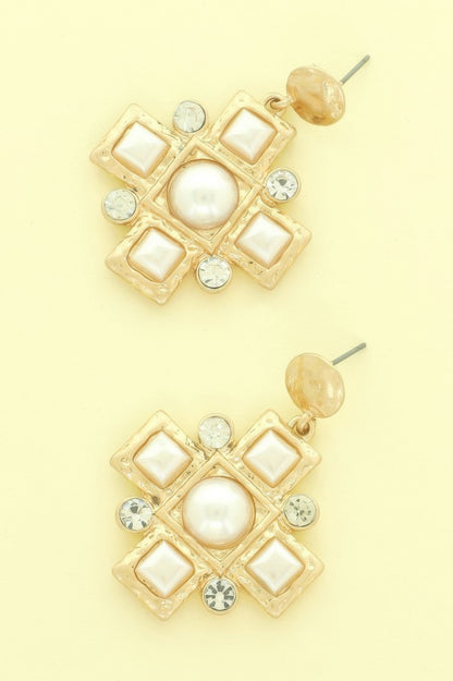 Sqaure Jeweled Cross Earrings - Tigbul's Variety Fashion Shop