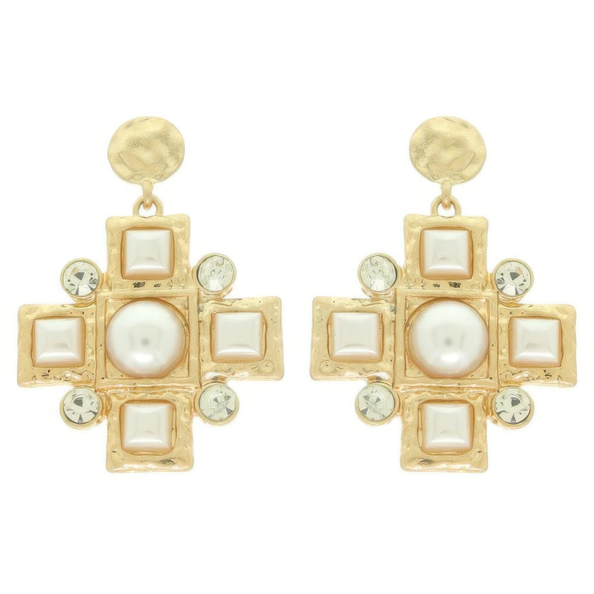 Sqaure Jeweled Cross Earrings - Tigbul's Variety Fashion Shop