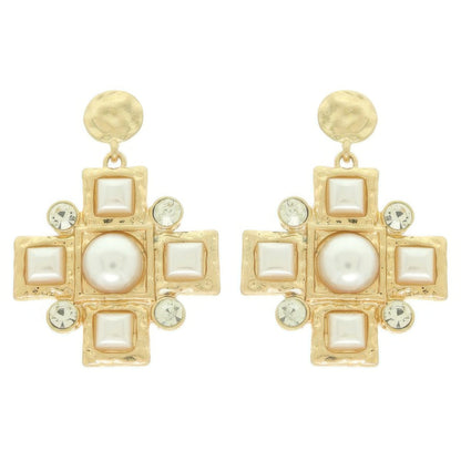 Sqaure Jeweled Cross Earrings - Tigbul's Variety Fashion Shop