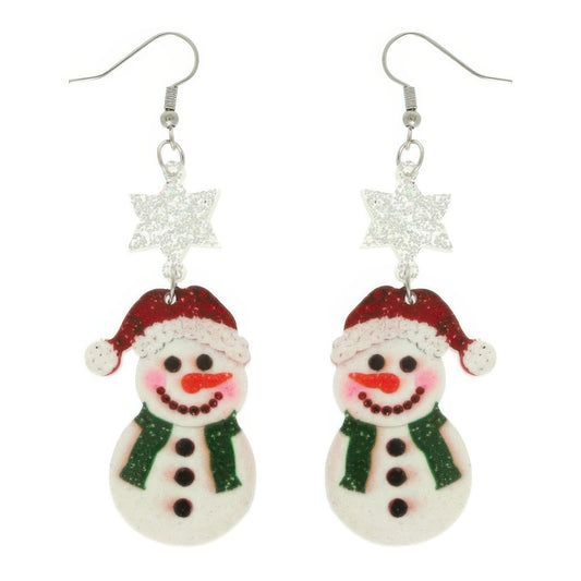 Christmas Acrylic Snowman Dangle Earrings - Tigbul's Variety Fashion Shop