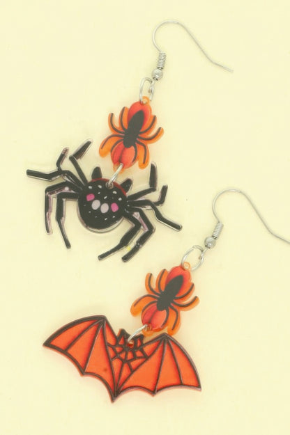 Halloween Spider And Bat Mismatched Earrings - Tigbul's Variety Fashion Shop