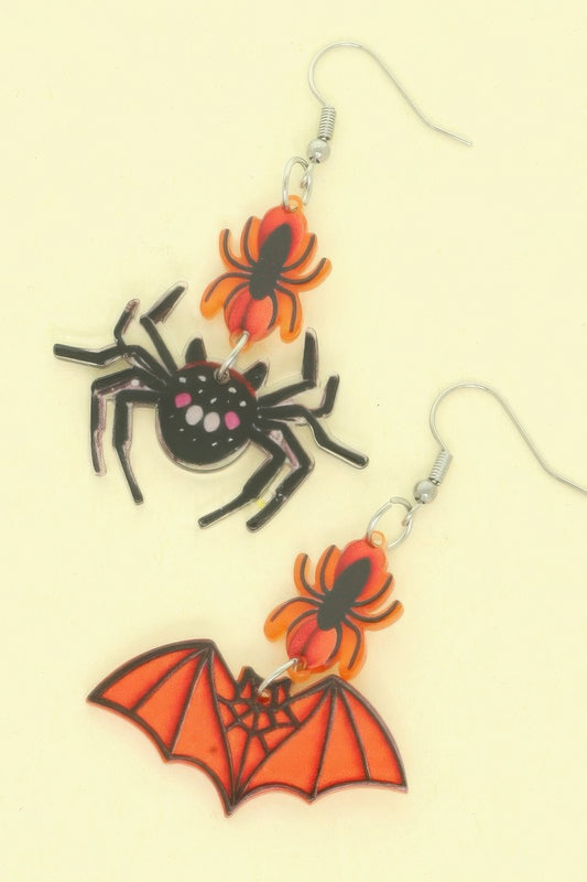 Halloween Spider And Bat Mismatched Earrings - Tigbul's Variety Fashion Shop