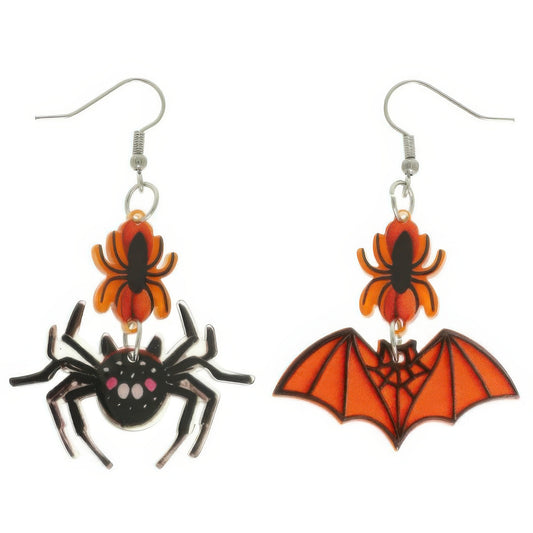 Halloween Spider And Bat Mismatched Earrings - Tigbul's Variety Fashion Shop