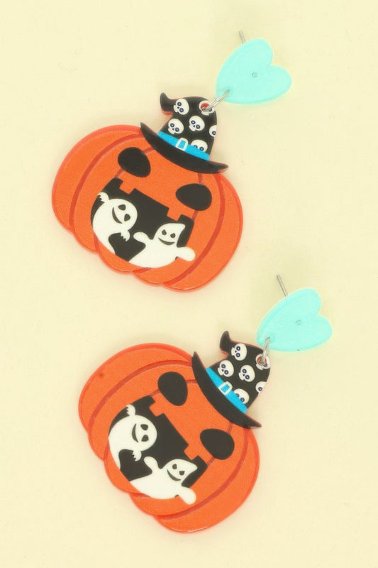 Halloween Ghost And Pumpkin Post Dangle Earrings - Tigbul's Variety Fashion Shop