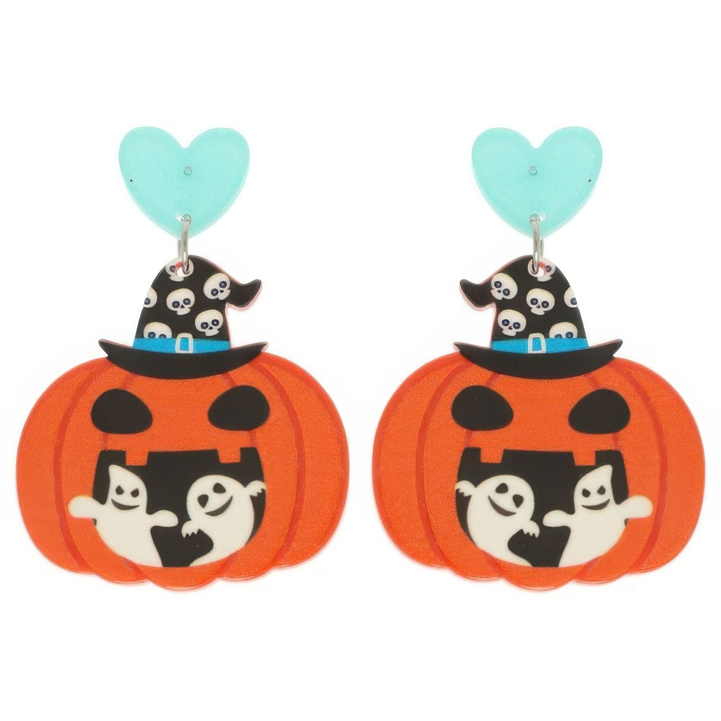 Halloween Ghost And Pumpkin Post Dangle Earrings - Tigbul's Variety Fashion Shop