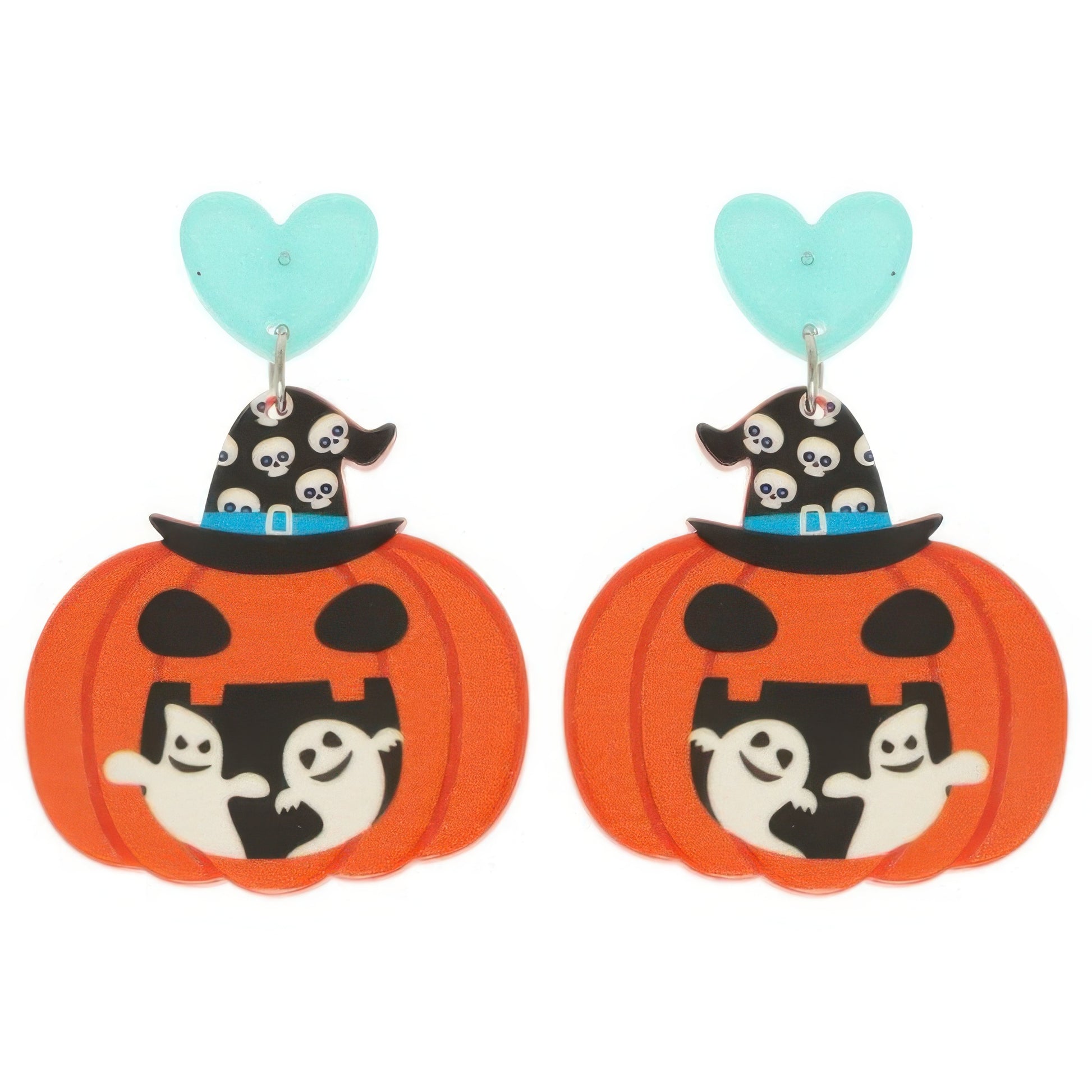 Halloween Ghost And Pumpkin Post Dangle Earrings - Tigbul's Variety Fashion Shop