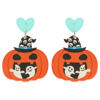 Halloween Ghost And Pumpkin Post Dangle Earrings - Tigbul's Variety Fashion Shop