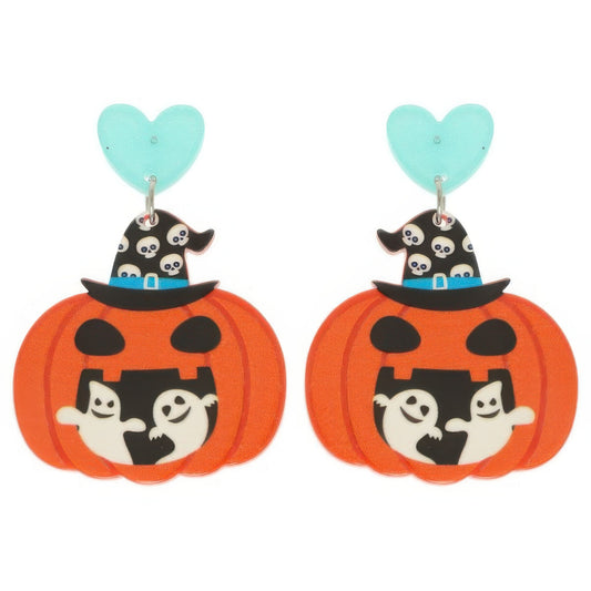Halloween Ghost And Pumpkin Post Dangle Earrings - Tigbul's Variety Fashion Shop