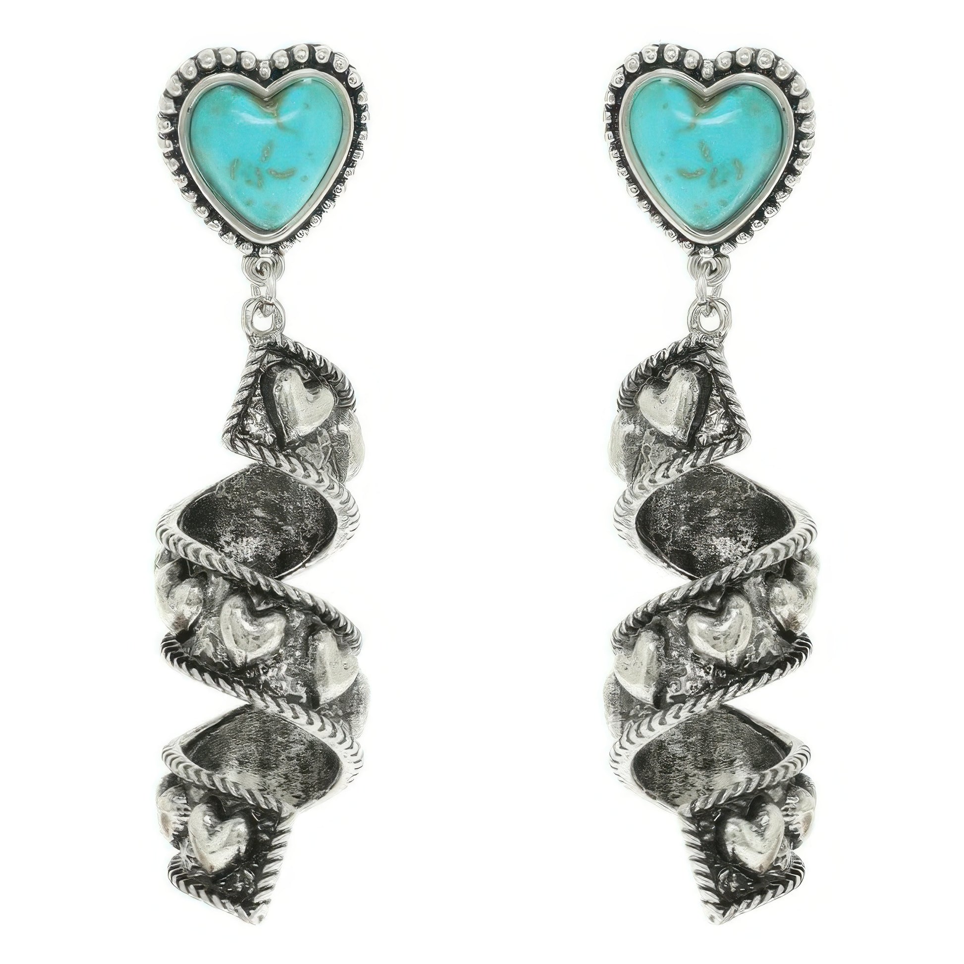 Western Turquoise Heart Spiral Earrings - Tigbul's Variety Fashion Shop
