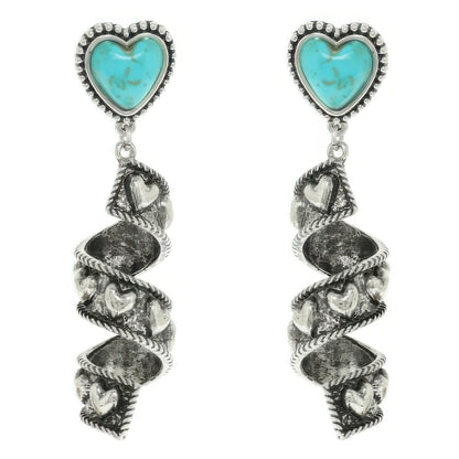 Western Turquoise Heart Spiral Earrings - Tigbul's Variety Fashion Shop