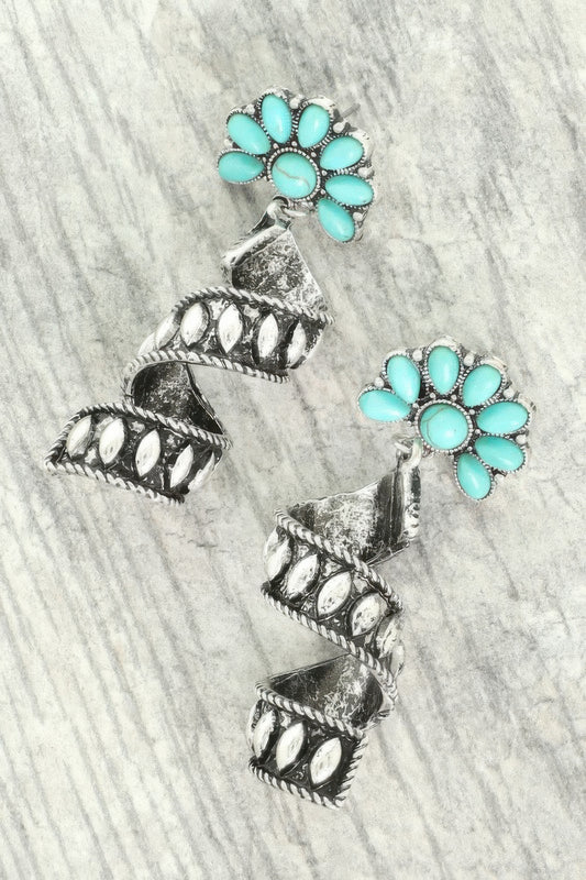 Western Turquoise Spiral Concho Earrings - Tigbul's Variety Fashion Shop
