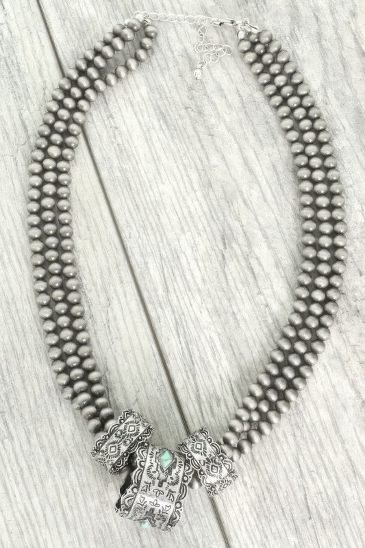 Western Navajo Barrel Pendant Beaded Necklace - Tigbul's Variety Fashion Shop