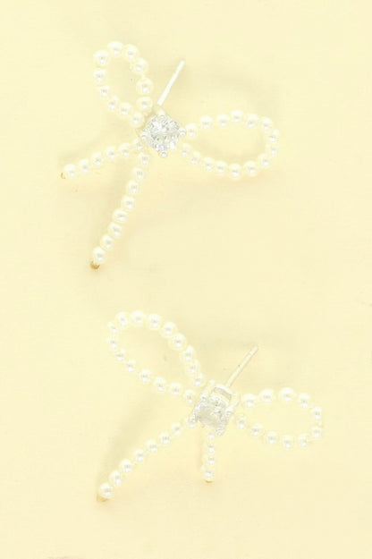 Jeweled Long Tail Bow Ribbon Earrings - Tigbul's Variety Fashion Shop