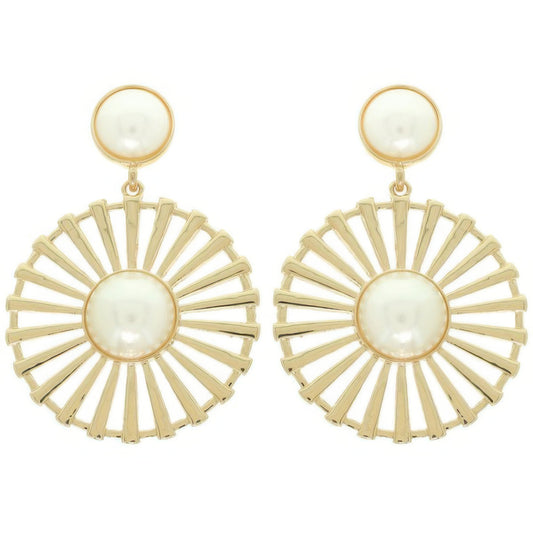 Radial Pattern Floral Pearl Earrings - Tigbul's Variety Fashion Shop