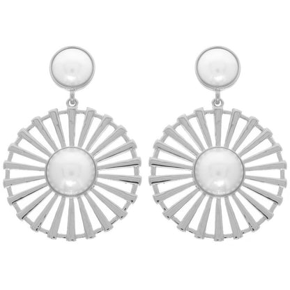 Radial Pattern Floral Pearl Earrings - Tigbul's Variety Fashion Shop