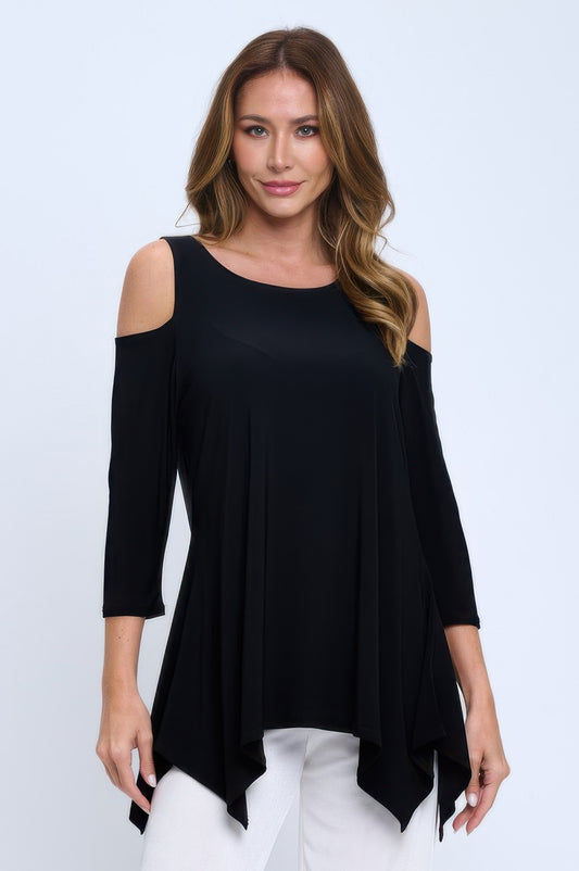 Plus Size Black Cold Shoulder Sharkbite Top - Tigbul's Variety Fashion Shop