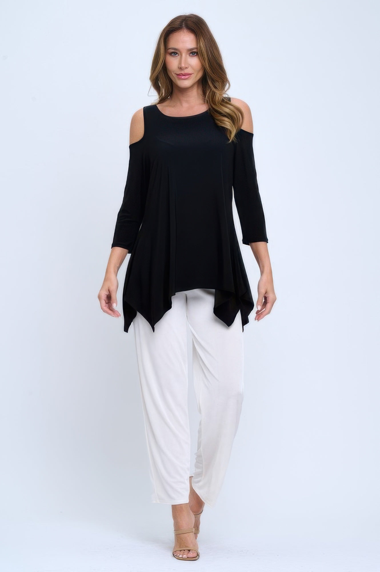Plus Size Black Cold Shoulder Sharkbite Top - Tigbul's Variety Fashion Shop