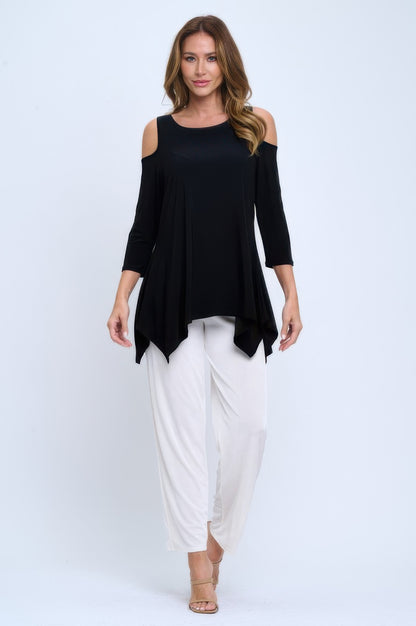 Plus Size Black Cold Shoulder Sharkbite Top - Tigbul's Variety Fashion Shop