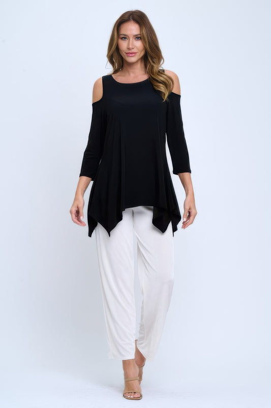 Plus Size Black Cold Shoulder Sharkbite Top - Tigbul's Variety Fashion Shop