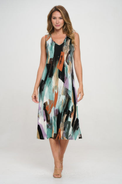 Bns V-neck Midi Tank Dress With Side Slit - Tigbul's Variety Fashion Shop