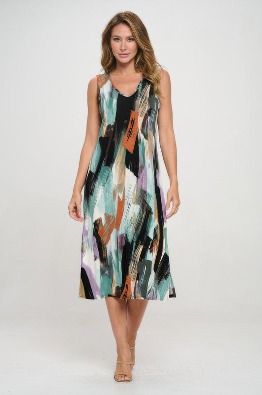 Bns V-neck Midi Tank Dress With Side Slit - Tigbul's Variety Fashion Shop