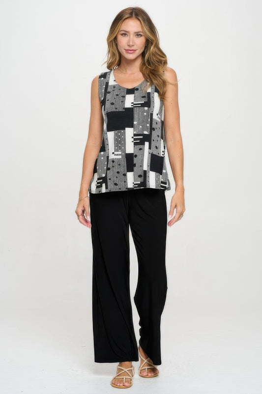 Venechia Pleated Print Sleeveless Tank Top - Tigbul's Variety Fashion Shop