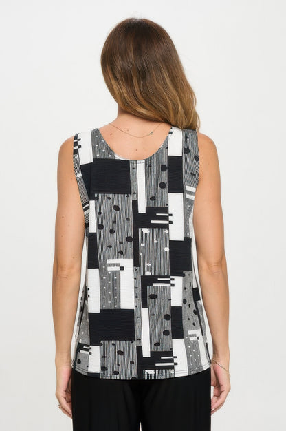 Venechia Pleated Print Sleeveless Tank Top - Tigbul's Variety Fashion Shop