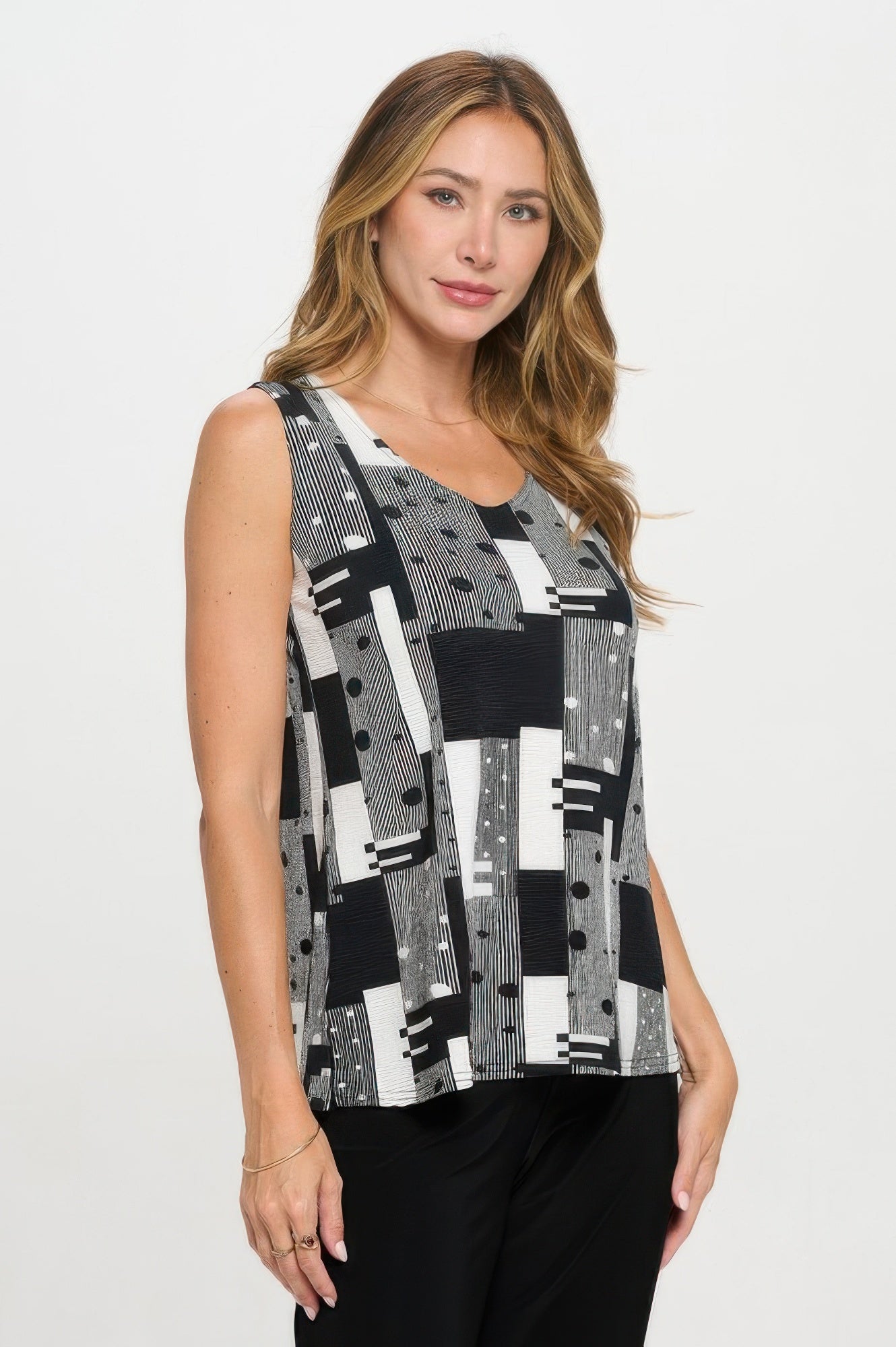 Venechia Pleated Print Sleeveless Tank Top - Tigbul's Variety Fashion Shop