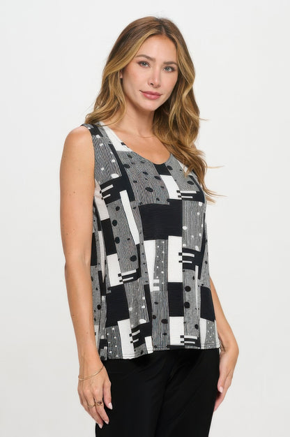 Venechia Pleated Print Sleeveless Tank Top - Tigbul's Variety Fashion Shop