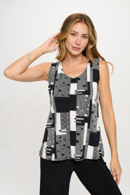 Venechia Pleated Print Sleeveless Tank Top - Tigbul's Variety Fashion Shop
