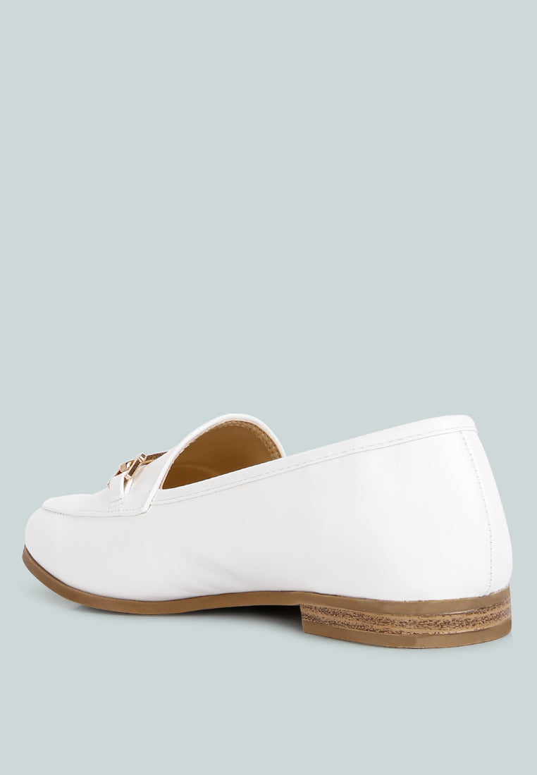 Zaara faux-suede loafers in White, back view with brown outsole and metal bit detail