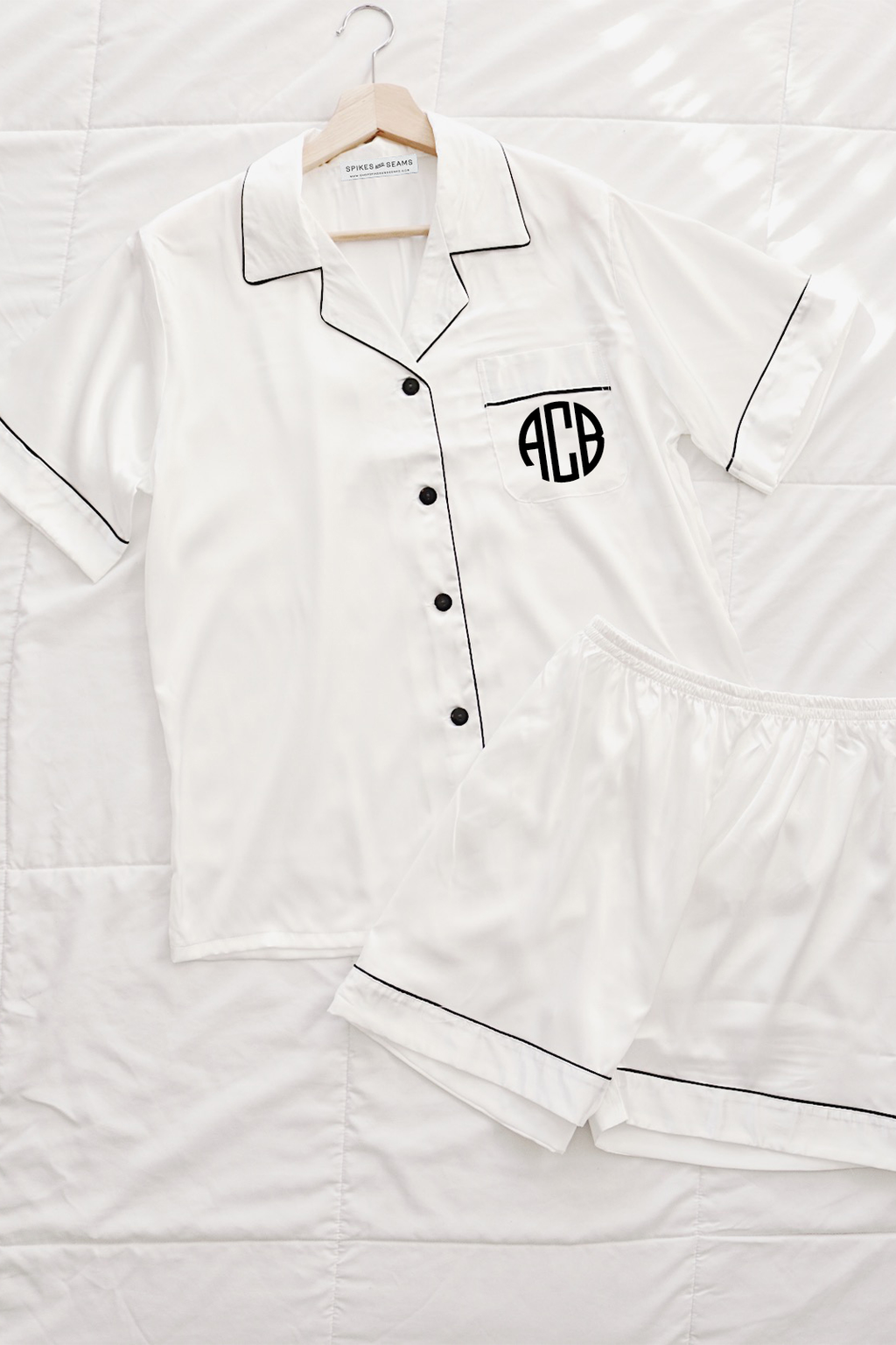 White with White Trim Satin Pajamas - Tigbul's Variety Fashion Shop