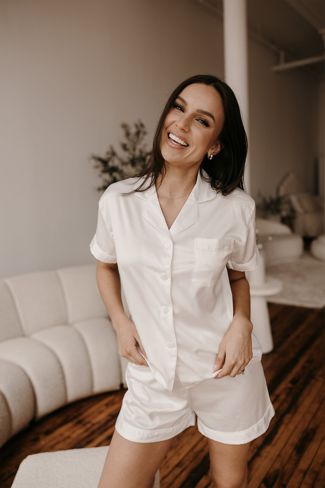 White with White Trim Satin Pajamas - Tigbul's Variety Fashion Shop