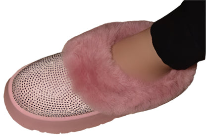 Size 7.5 Pink Faux Fur Platform Bootie Slippers | Tigbuls