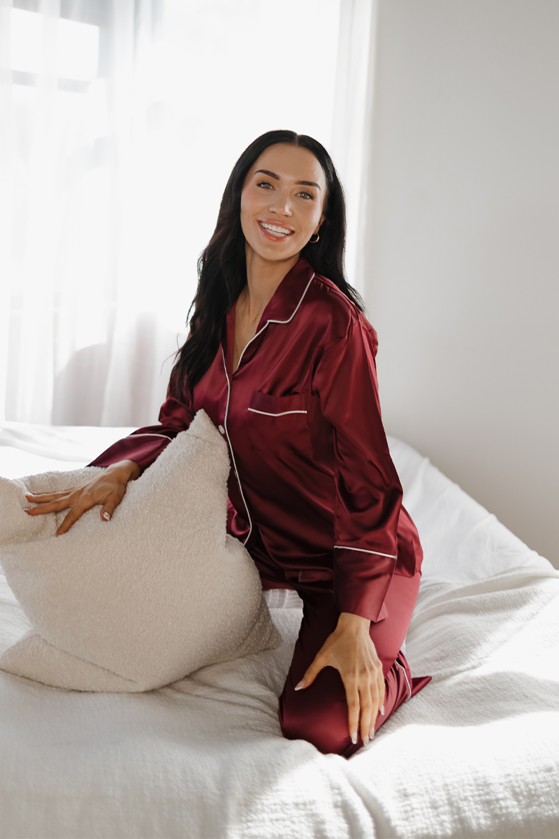 Wine Satin Pajamas Pants Set - Tigbul's Variety Fashion Shop