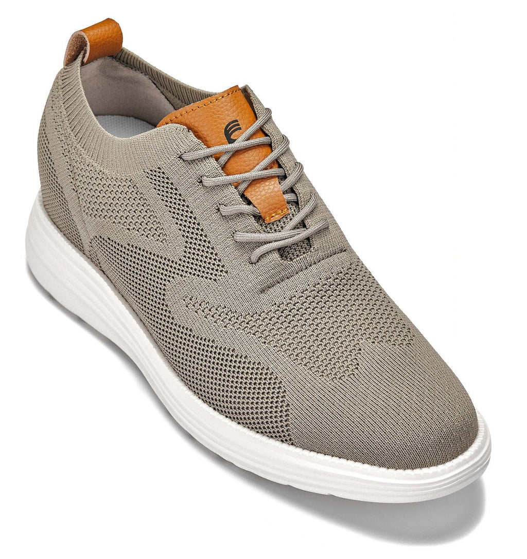 CALTO - X2639 - 2.8 Inches Taller (Khaki Green/Brown) - Lace Up Casual Walker - Lightweight