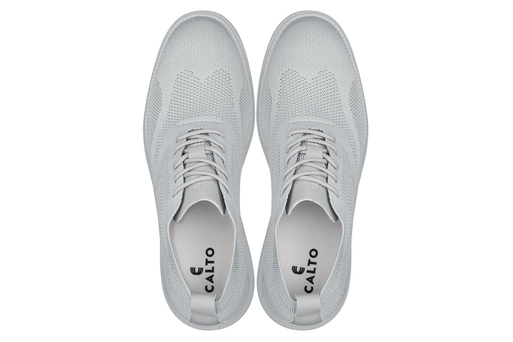 Men's CALTO - X2640 - 2.8 Inches Taller (Pewter/Light Grey Sole) - Lace Up Casual Walker - Lightweight - Tigbuls
