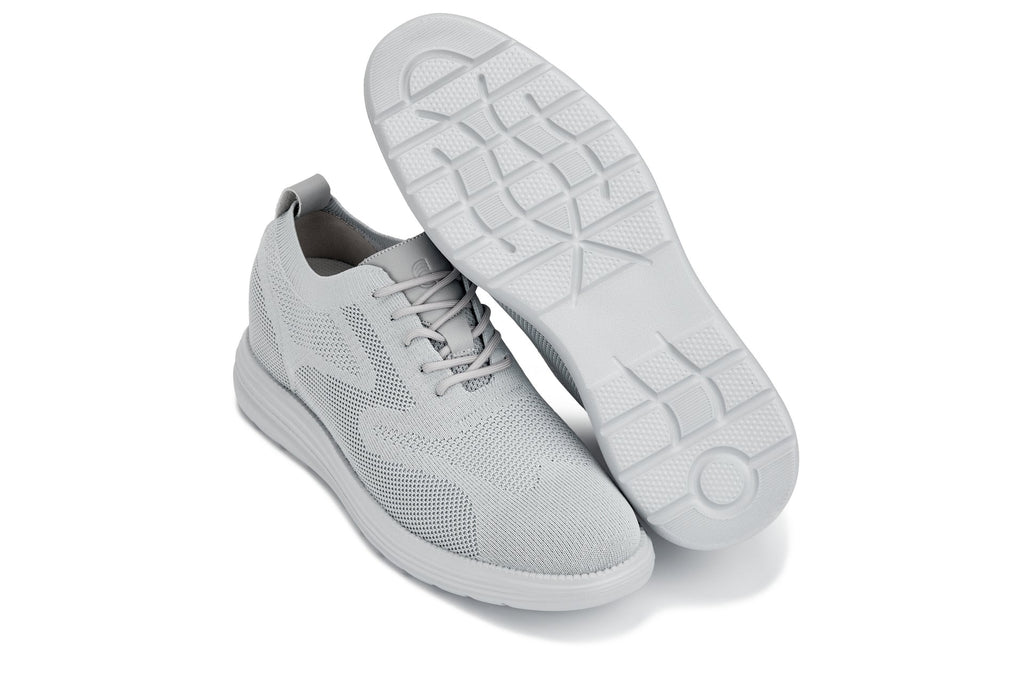 Men's CALTO - X2640 - 2.8 Inches Taller (Pewter/Light Grey Sole) - Lace Up Casual Walker - Lightweight - Tigbuls